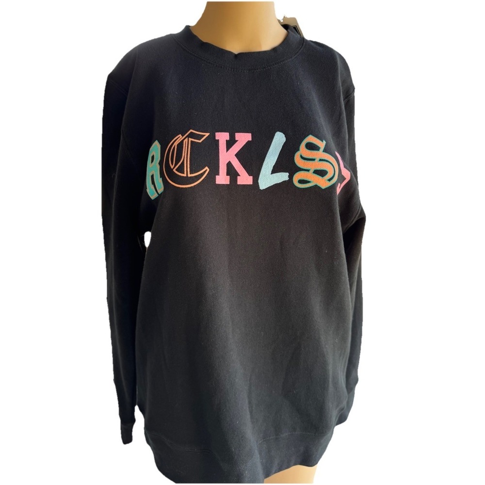 Young & Reckless Unisex Big R Script Crewneck Sweatshirt in Black Size Small!!
